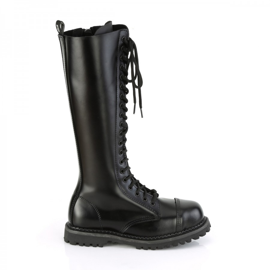 Mens Black Leather Motorcycle Boot with Steel Toe by Demonia Riot-20