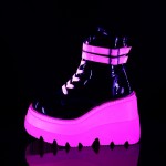 Black and Neon Pink Wedge Heel Womens Ankle Boots