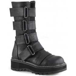 Lilith Black Wide Strap Mid-Calf Boots