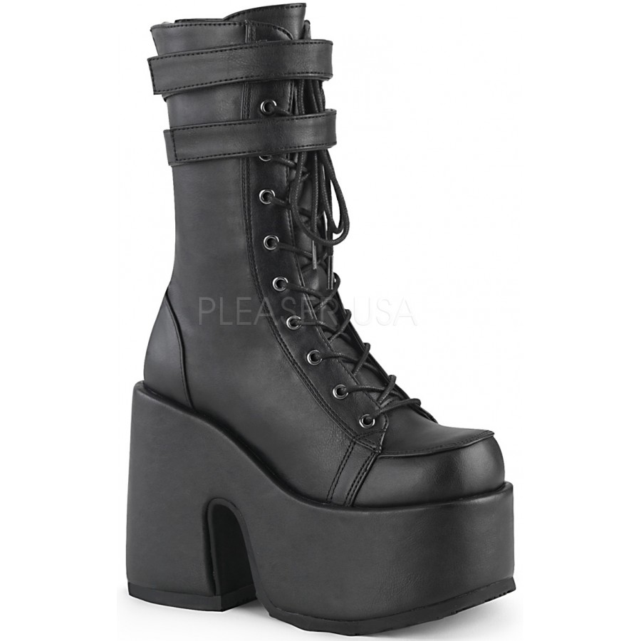 Black Platform Chunky Heel Boots Camel 