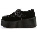 Embroidered Floral Black Faux Suede Womens Creeper