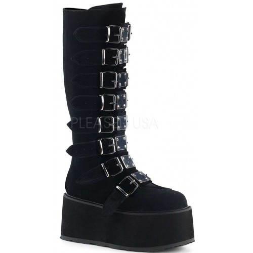 Damned Black Velvet Gothic Knee Boots 