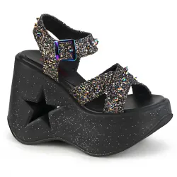 Dynamite Star Womens Platform Black Glitter Sandal