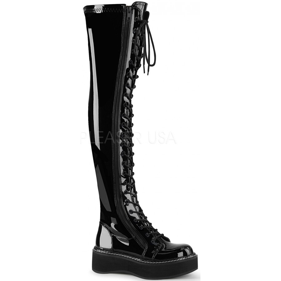 black patent thigh boots