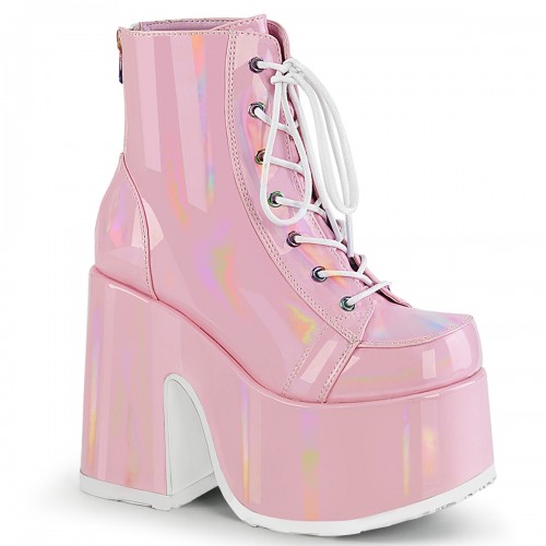 Pink Hologram Chunky Platform Ankle Boots| Gothic Boots for Women