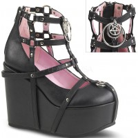 Pentagram Charm Poison Black Cage Wedge Gothic Shoes