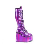 Swing Buckled Purple Hologram Womens Platform Boots