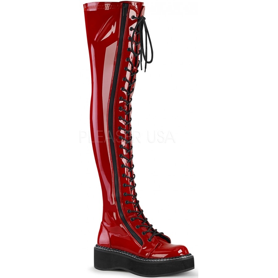 red patent platform boots