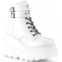 Shaker 52 White Stacked Wedge Ankle Boots