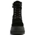 Shaker 52 Black Velvet Stacked Wedge Ankle Boots