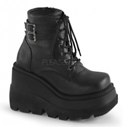 Shaker 52 Lace Up Front Stacked Wedge Ankle Boots