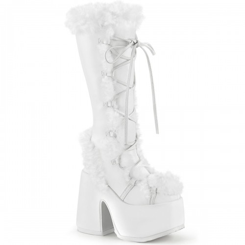 White Faux Fur Camel-311 Platform Knee Boot