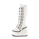 Swing White Buckled Womens Platform Boots