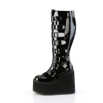 Swing Wide Calf Black Patent Platform Knee Boot