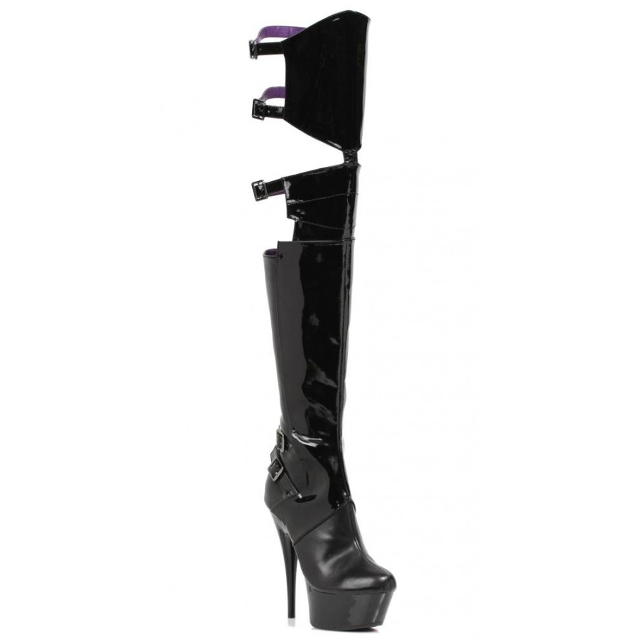 Felicia Split Thigh High Faux Leather Platform Boot 6 Inch Heel