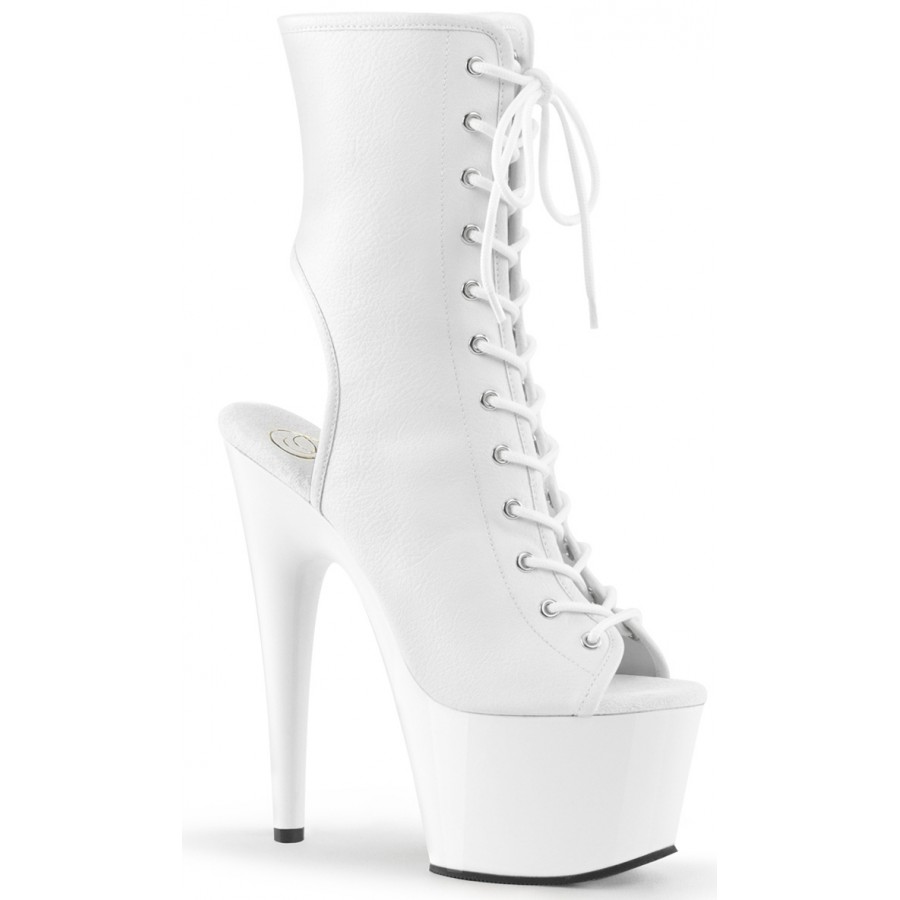 white faux leather booties