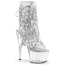 Silver Sequin Fringe 7 Inch Heel Ankle Boots