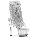 Silver Sequin Fringe 7 Inch Heel Ankle Boots