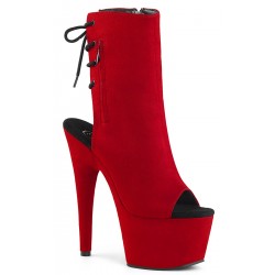 Red Suede Peep Toe and Heel Platform Ankle Boots