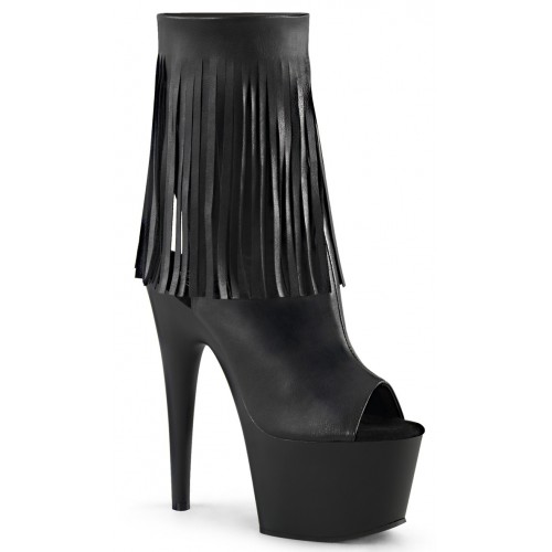 Fringed Black Peep Toe and Heel Platform Ankle Boot | Adore 1019 Boot
