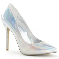 Amuse Silver Hologram 5 Inch High Heel Pump