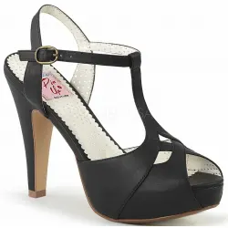 Black Bettie-23 Peep Toe Vintage T-Strap Sandals