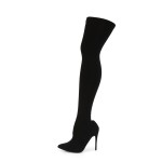 Courtly Black Nylon Thigh High Boot