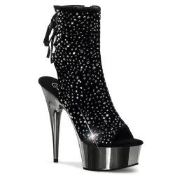 Black and Pewter Delight Velvet Rhinestoned Boots