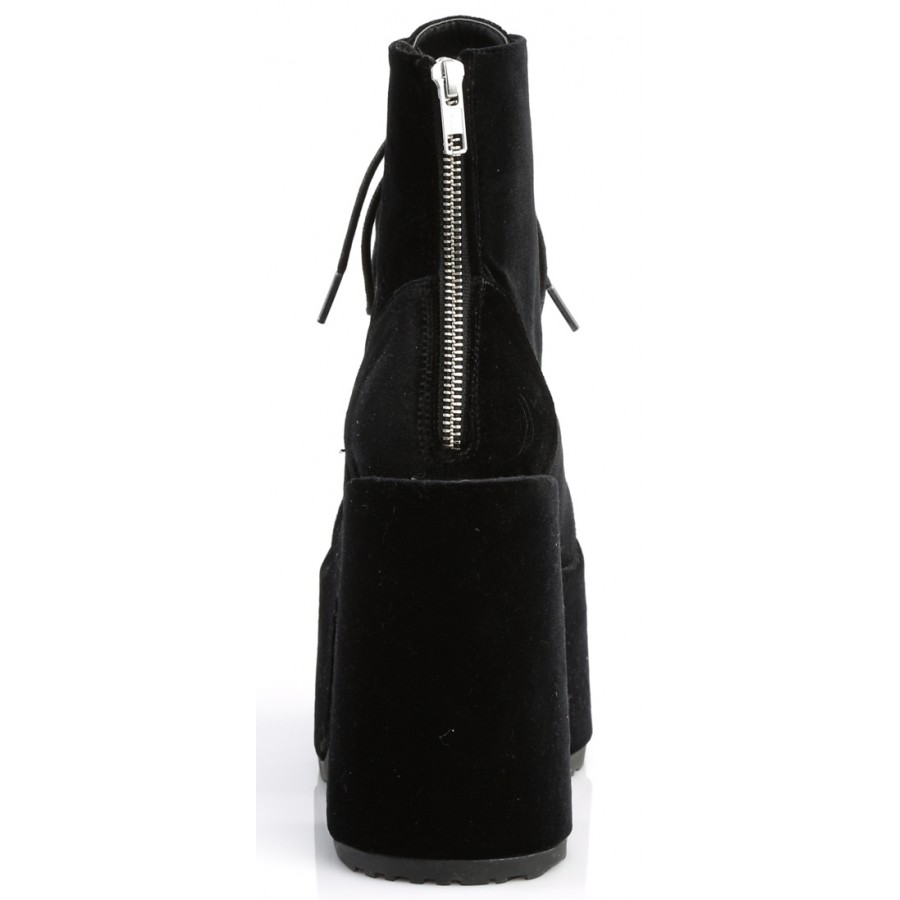 Black Velvet Camel Chunky Heel Platform Boots | Gothic Boots for Women