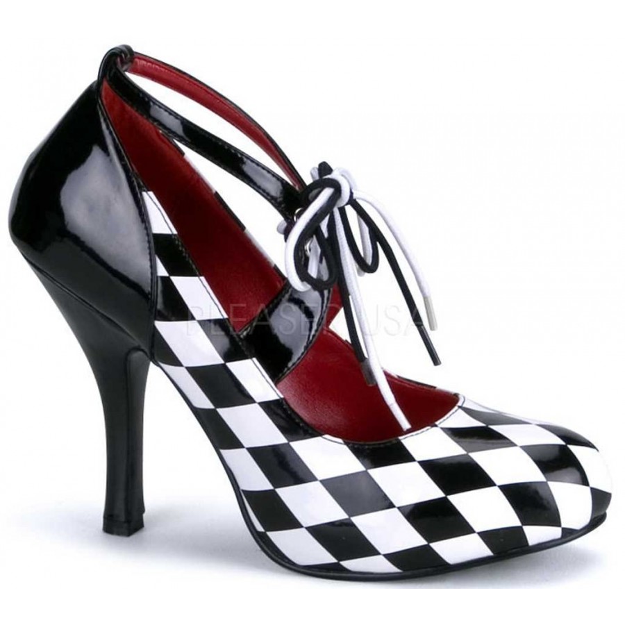 White Checkered Pump with 4 Inch Heel 