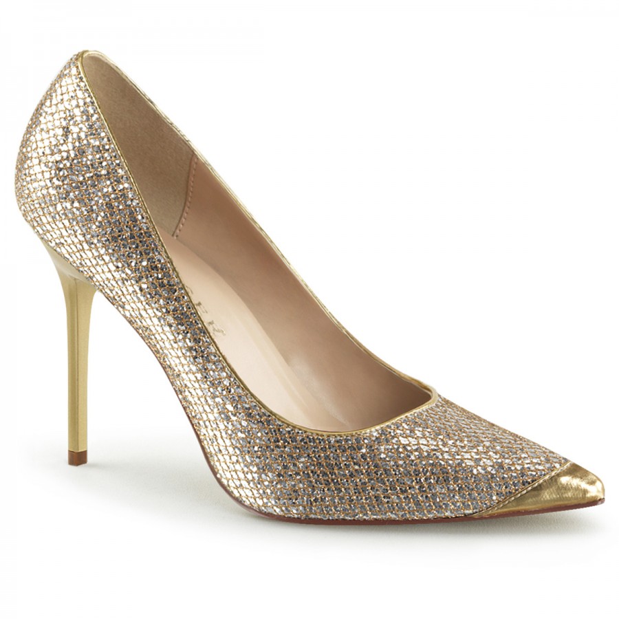 Gold Glitter Mesh Classic High Heel Pointed Toe Pump - Classic Womens Shoe