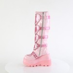 Buckled Heart Shield Pink Gothic Wedge Knee Boots