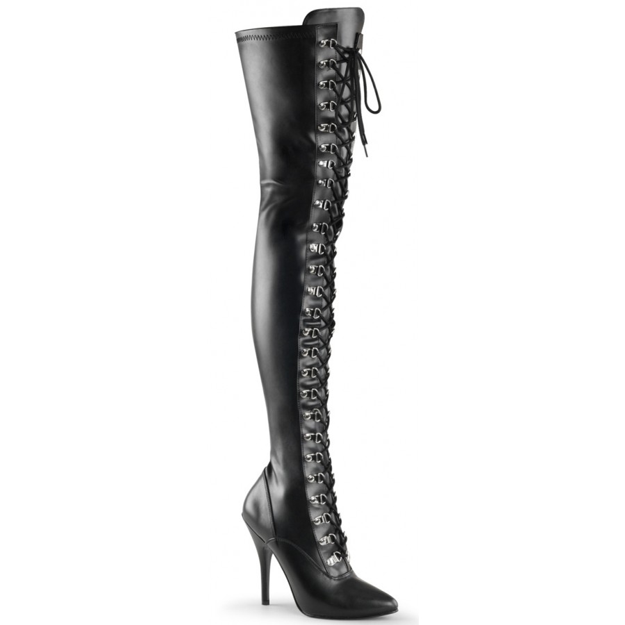 black tie up thigh high boots