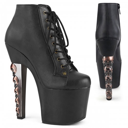 Hex Skull Heeled Black Platform Bootie